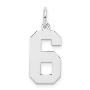 Sterling Silver, Athletic Collection Medium Polished Number 6 Pendant